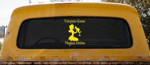 Fairytale Kisses Magical Wishes Car or Truck Window Vinyl Decal Sticker (Yellow)