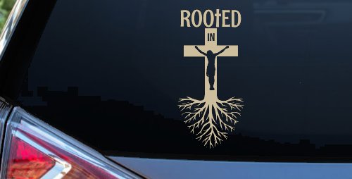 Rooted in Christ Car or Truck Window Vinyl Decal Sticker (Desert Sand)