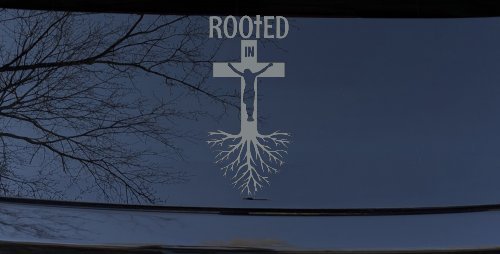 Rooted in Christ Car or Truck Window Vinyl Decal Sticker (Telegrey)