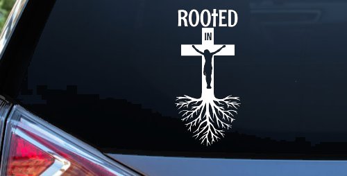 Rooted in Christ Car or Truck Window Vinyl Decal Sticker (White)