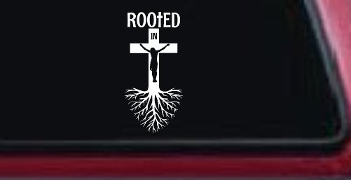 Rooted in Christ Car or Truck Window Vinyl Decal Sticker (White)