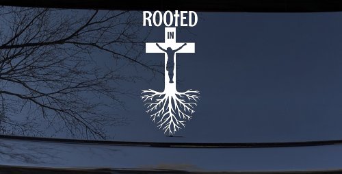 Rooted in Christ Car or Truck Window Vinyl Decal Sticker (White)