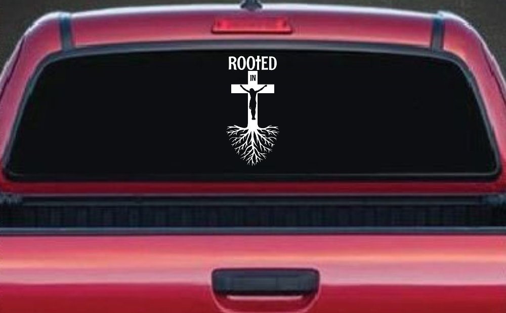 Rooted in Christ Car or Truck Window Vinyl Decal Sticker (White)