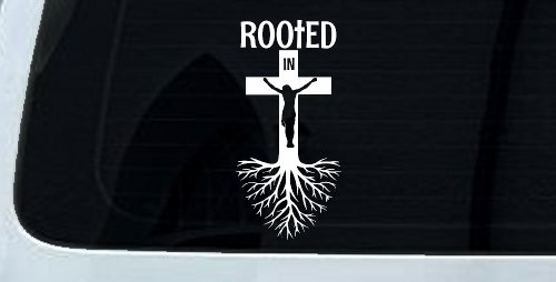 Rooted in Christ Car or Truck Window Vinyl Decal Sticker (White)