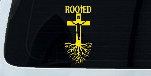 Rooted in Christ Car or Truck Window Vinyl Decal Sticker (Yellow)