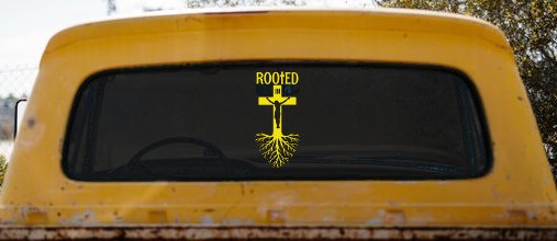 Rooted in Christ Car or Truck Window Vinyl Decal Sticker (Yellow)