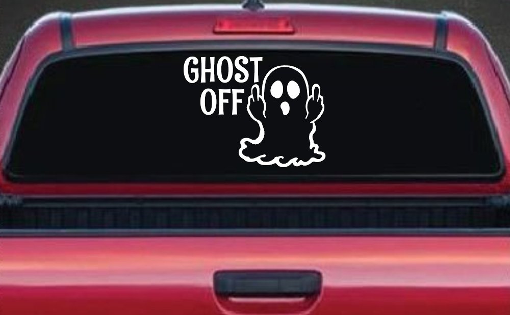 Ghost Off Funny Halloween Car or Truck Window Decal Sticker (White)