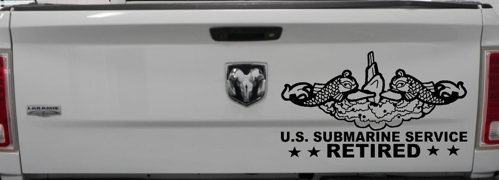 U.S. Submarine Service Retired with Dolphins Car or Truck Window Vinyl Decal Sticker (Black)
