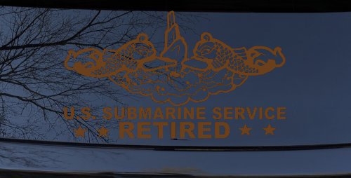 U.S. Submarine Service Retired with Dolphins Car or Truck Window Vinyl Decal Sticker (Copper)