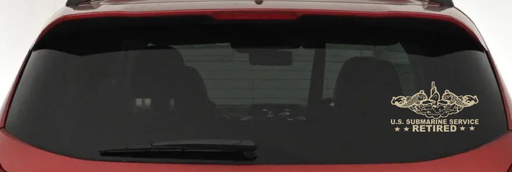 U.S. Submarine Service Retired with Dolphins Car or Truck Window Vinyl Decal Sticker (Desert Sand)