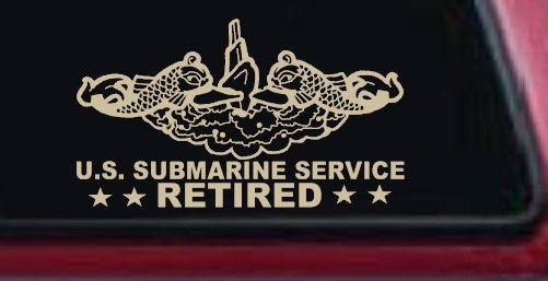 U.S. Submarine Service Retired with Dolphins Car or Truck Window Vinyl Decal Sticker (Desert Sand)