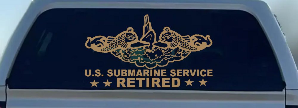 U.S. Submarine Service Retired with Dolphins Car or Truck Window Vinyl Decal Sticker (Light Brown)