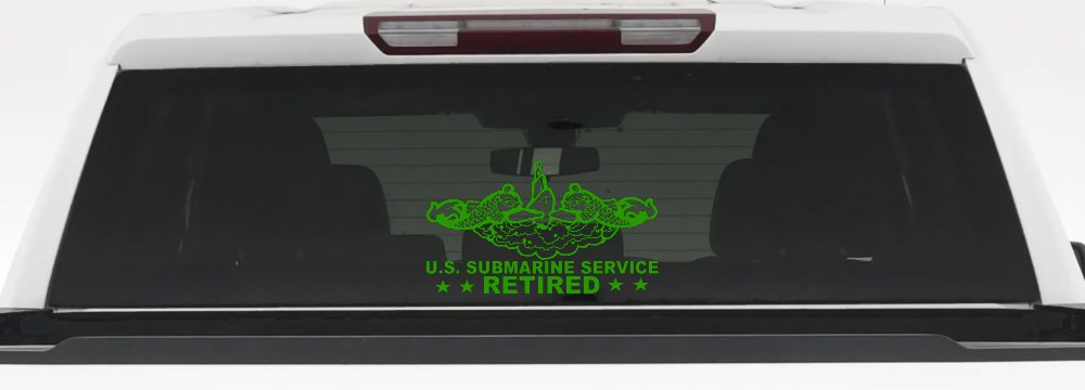 U.S. Submarine Service Retired with Dolphins Car or Truck Window Vinyl Decal Sticker (Lime)