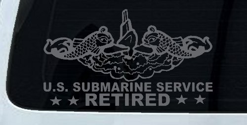 U.S. Submarine Service Retired with Dolphins Car or Truck Window Vinyl Decal Sticker (Silver)