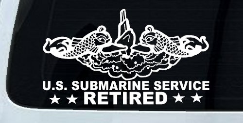 U.S. Submarine Service Retired with Dolphins Car or Truck Window Vinyl Decal Sticker (White)