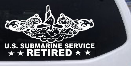 U.S. Submarine Service Retired with Dolphins Car or Truck Window Vinyl Decal Sticker (White)