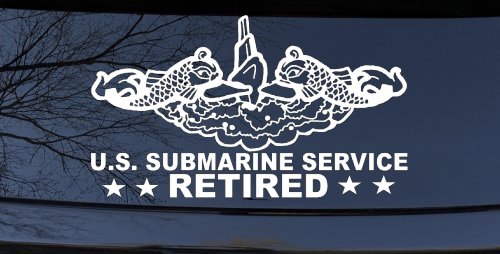 U.S. Submarine Service Retired with Dolphins Car or Truck Window Vinyl Decal Sticker (White)