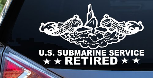 U.S. Submarine Service Retired with Dolphins Car or Truck Window Vinyl Decal Sticker (White)
