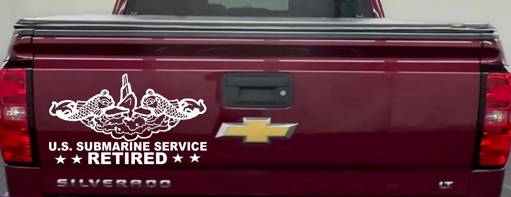U.S. Submarine Service Retired with Dolphins Car or Truck Window Vinyl Decal Sticker (White)