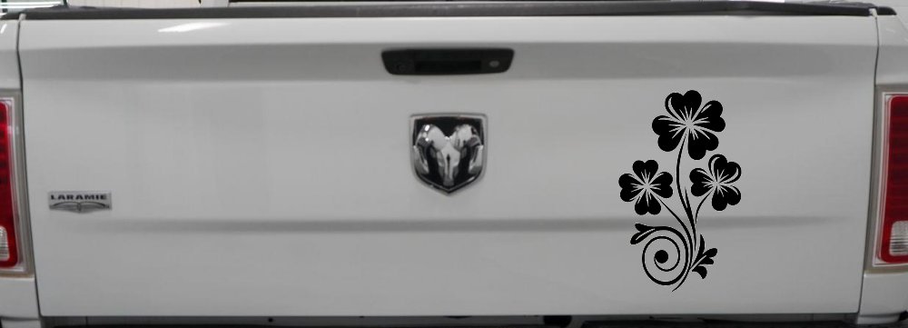 Four Leaf Clover Hearts Swirl Vine Car or Truck Window Vinyl Decal Sticker (Black)