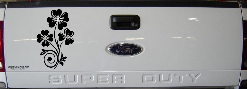 Four Leaf Clover Hearts Swirl Vine Car or Truck Window Vinyl Decal Sticker (Black)