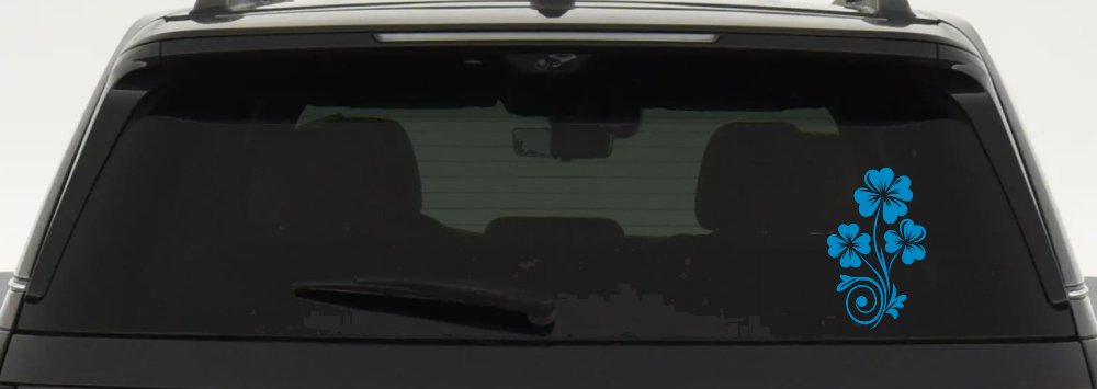 Four Leaf Clover Hearts Swirl Vine Car or Truck Window Vinyl Decal Sticker (Blue)