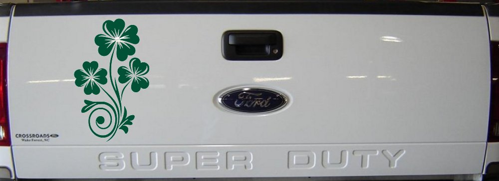 Four Leaf Clover Hearts Swirl Vine Car or Truck Window Vinyl Decal Sticker (Dark Green)