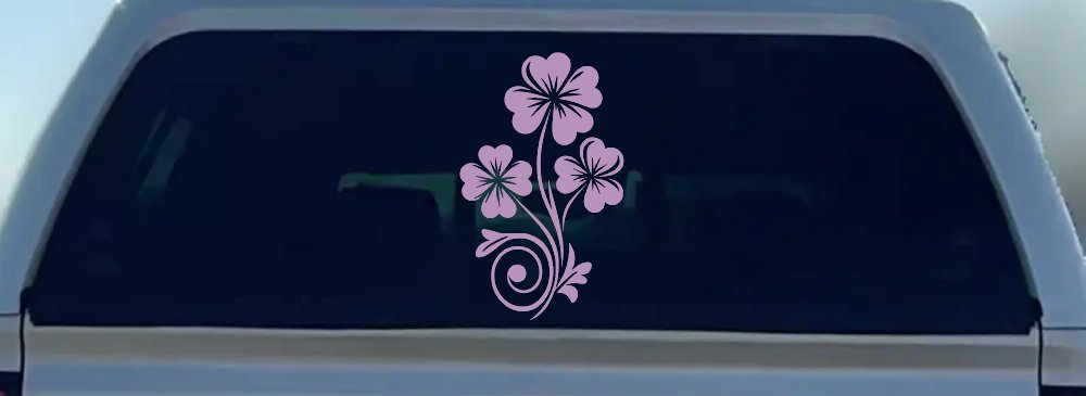 Four Leaf Clover Hearts Swirl Vine Car or Truck Window Vinyl Decal Sticker (Lilac)