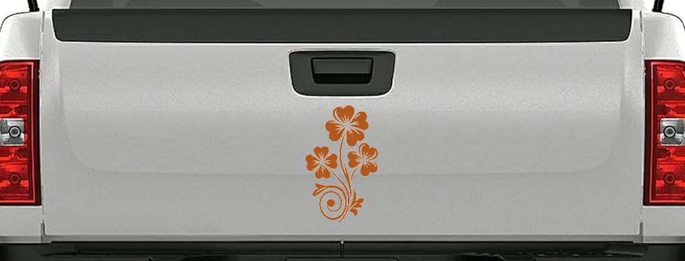 Four Leaf Clover Hearts Swirl Vine Car or Truck Window Vinyl Decal Sticker (Nut Brown)