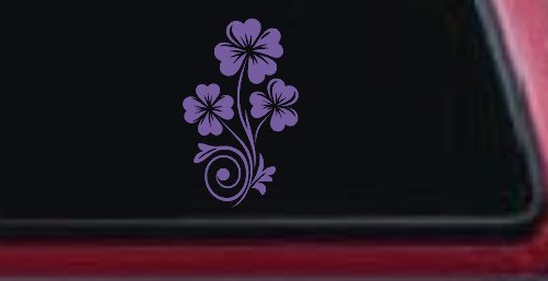Four Leaf Clover Hearts Swirl Vine Car or Truck Window Vinyl Decal Sticker (Purple)