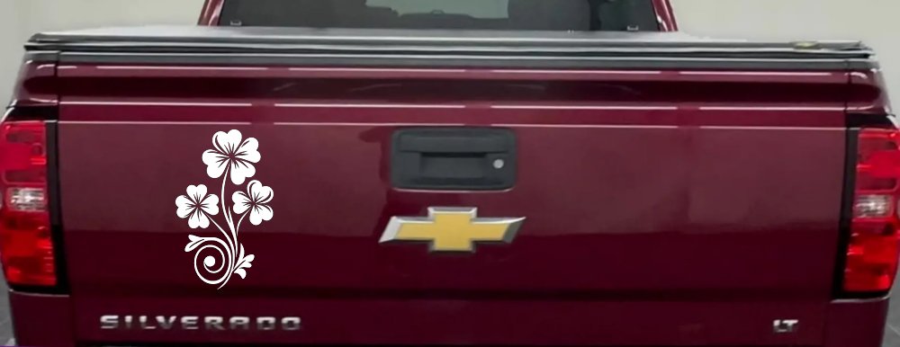 Four Leaf Clover Hearts Swirl Vine Car or Truck Window Vinyl Decal Sticker (White)