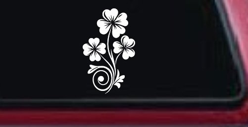 Four Leaf Clover Hearts Swirl Vine Car or Truck Window Vinyl Decal Sticker (White)