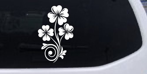 Four Leaf Clover Hearts Swirl Vine Car or Truck Window Vinyl Decal Sticker (White)