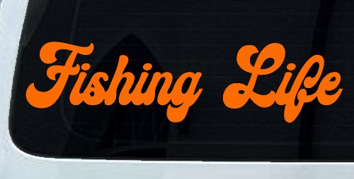 Fishing Life Car or Truck Window Vinyl Decal Sticker (Orange)