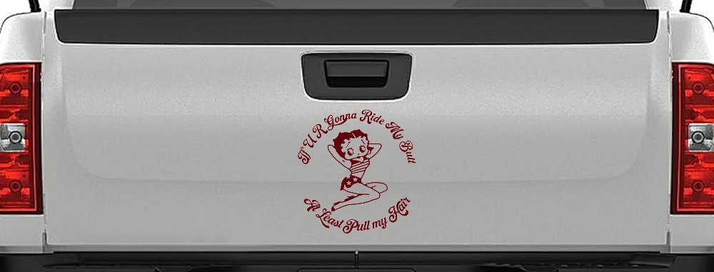 Betty Boop If U R Gonna Ride My Butt At Least Pull My Hair  Car or Truck Window Vinyl Decal Sticker (Purple Red)