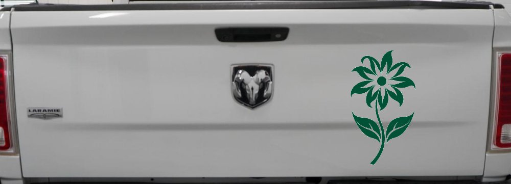 Flower Whimsical Car or Truck Window Vinyl Decal Sticker (Dark Green)