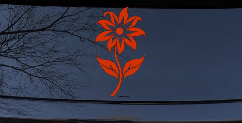 Flower Whimsical Car or Truck Window Vinyl Decal Sticker (Orange Red)