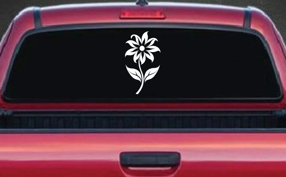 Flower Whimsical Car or Truck Window Vinyl Decal Sticker (White)