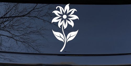 Flower Whimsical Car or Truck Window Vinyl Decal Sticker (White)