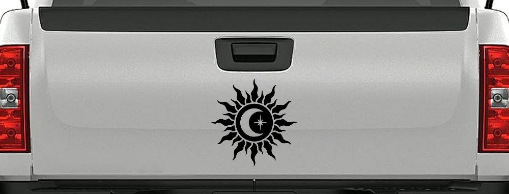 Sun Moon Star Car or Truck Vinyl Window Decal Sticker (Black)