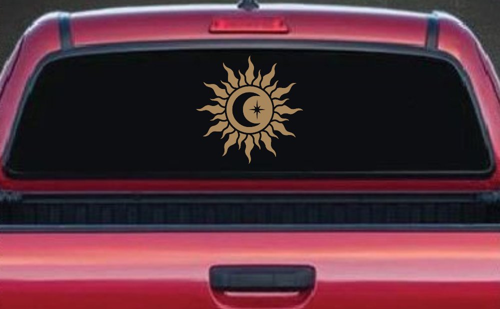 Sun Moon Star Car or Truck Vinyl Window Decal Sticker (Light Brown)