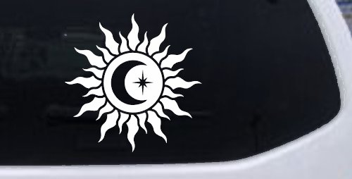 Sun Moon Star Car or Truck Vinyl Window Decal Sticker (White)