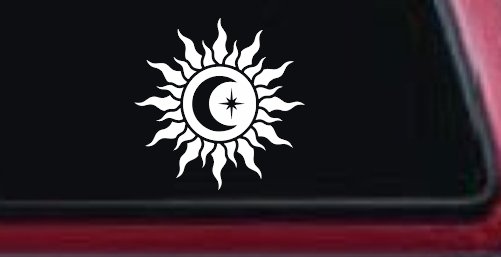 Sun Moon Star Car or Truck Vinyl Window Decal Sticker (White)