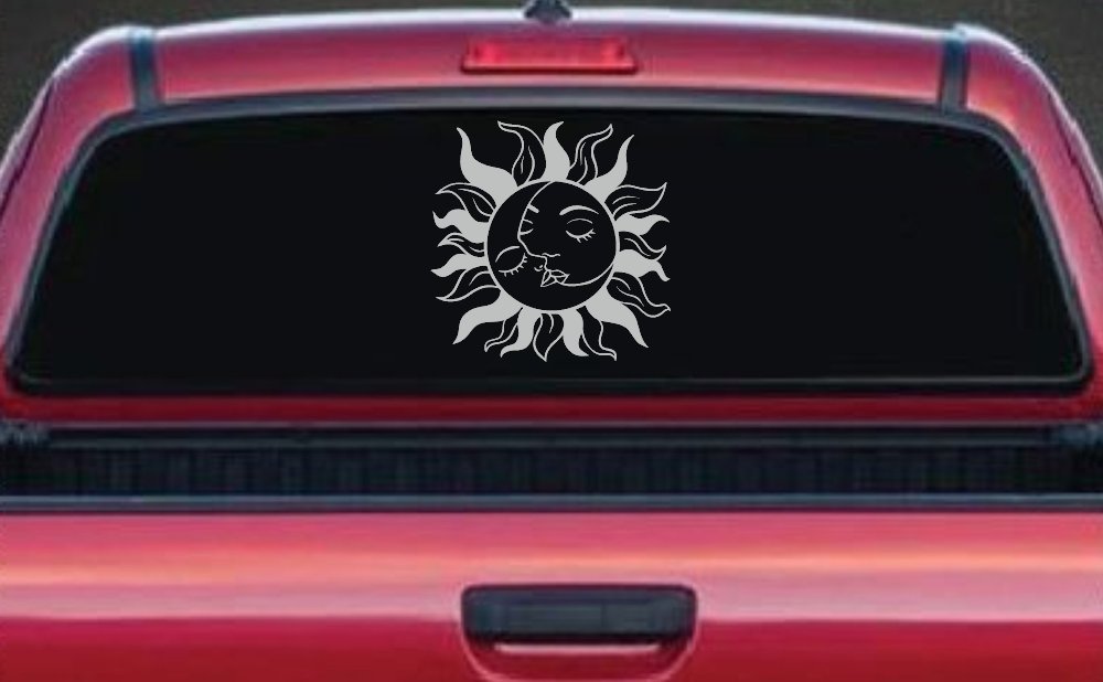 Sun and Moon Kissing Car or Truck Vinyl Window Decal Sticker (Light Gray)