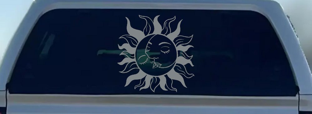 Sun and Moon Kissing Car or Truck Vinyl Window Decal Sticker (Telegrey)