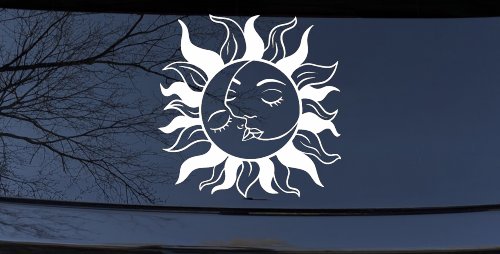 Sun and Moon Kissing Car or Truck Vinyl Window Decal Sticker (White)