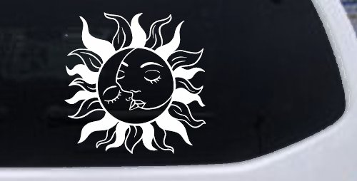Sun and Moon Kissing Car or Truck Vinyl Window Decal Sticker (White)