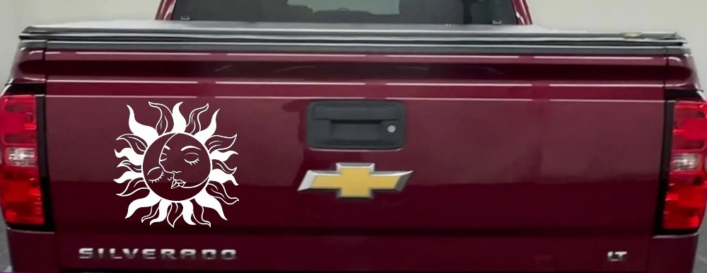Sun and Moon Kissing Car or Truck Vinyl Window Decal Sticker (White)