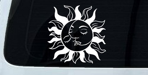 Sun and Moon Kissing Car or Truck Vinyl Window Decal Sticker (White)