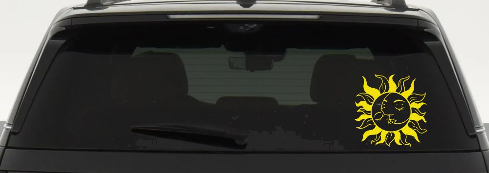 Sun and Moon Kissing Car or Truck Vinyl Window Decal Sticker (Yellow)